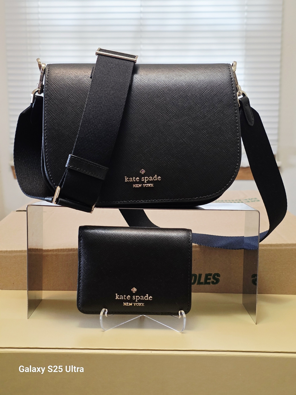 Kate Spade Madison Saffiano Leather Saddle Bag In Black + Wallet
